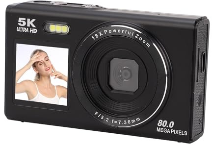 XUMIUZIY Digitalkamera 5K 80MP, Digitaler Videokamera Camcorder mit Dual Bildschirm, 18 fachem Zoom, Autofokus, WLAN und Webcam Funktion, LED Blitz, für Reisen, Fotografie (Black)