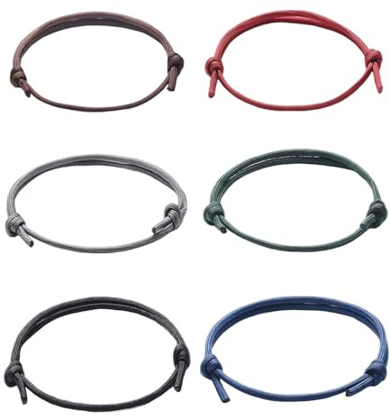 MOTIBACK 6PCS Nautical Bracelet, Adjustable Nylon Rope Surf Bracelet for Men and Women, Braided Handmade Bracelets (Solid Color)