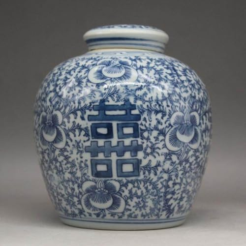 LEEDJUINE Chinesische Teedose, antikes blaues und weißes Porzellan, 15 cm, antikes Porzellan, antikes Schreibtisch-Keramikornament