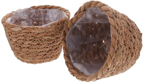 Abaodam Lot de 2 Paniers à Plantes Tressés la Main, Petit Format Diamètre 13 Cm, en Fibres Naturelles, Jardinières Rustiques pour Plantes D’intérieur, Cache-Pots Couleur Aléatoire