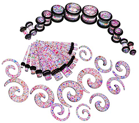 Générique Ensemble de 3 Pièces à Paillettes Comprenant des Tiges D'étirement en Spirale, des Tunnels et des Plugs pour L'étirement des Oreilles