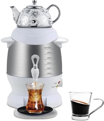 Elektrischer Samowar-Teekocher, 2-stöckiger Wasserkocher mit Warmhaltefunktion, Anti-Verbrühungsgriff & Trockenkochschutz für Kaffee, duftenden Tee