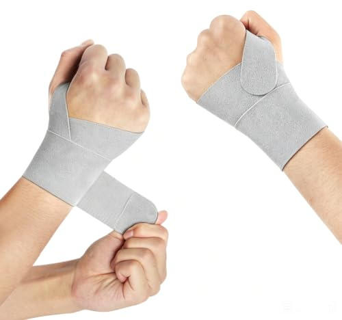 Beugo Handledsbandage gym, handledsbandage höger och vänster, ventilerande handbandage handled, svart handledsomslag för sport, gym, kontorsarbete och natt (grå, 2 stycken)