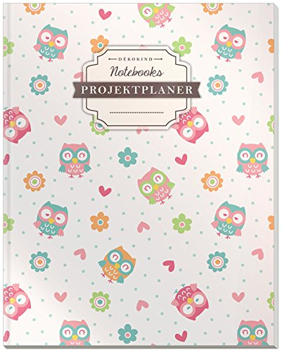 DÉKOKIND Projektplaner | DIN A4, 100+ Seiten, Register, Kontakte, Vintage Softcover | Für über 50 Projekte geeignet| Motiv: Lustige Eulen