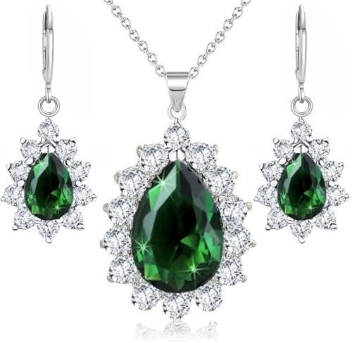 Crystalline Azuria Damen Kostüm Schmuck-Set Hochzeit Schmuck-Set mit Tropfenfürm Halskette und Ohrringe Zirkonia Kristalle Brautjungfer Schmuck