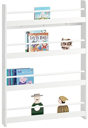 SoBuy Libreria Infantil Montessori Estanteria Libros Infantil de Pared con 4 Niveles Biblioteca para Niño Estanteria Habitacion Organizador Juguetes Blanco 80x12x118cm KMB08-II-W