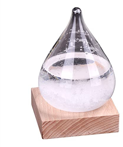 Stations Météo en Verre Tempête, Baromètre en tempête de type goutte d'eau, Créatives Style Nordique Décoration Bouteille en Verre tempête, Avec Base et Belle Boîte Cadeau (B)