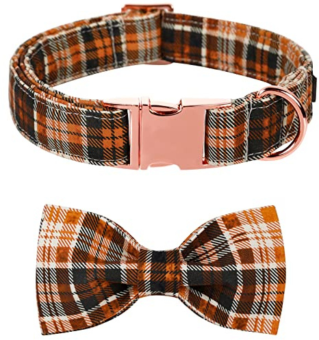 Lionet Paws Hundehalsband mit Fliege, Langlebiges Bequemes Baumwolle Halsband mit Metall Steckverschluss für Hunde und Katzen, Hals 20-30cm