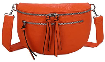 Damen Tasche Gürteltasche Crossbody Leder Optik Hüfttasche Bauchtasche Umhängetasche Cross-Over Bodybag Schultertasche Handytasche Leder Optik Orange XL