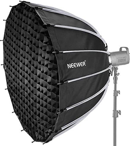 NEEWER 47.2inch/120cm Parabolic Softbox Quick Set up Quick Folding, with Diffusers/Honeycomb Grid/Bag, Compatible with Aputure 120d Light Dome Godox sl60w NEEWER RGB CB60 and Other Bowens Mount Lights