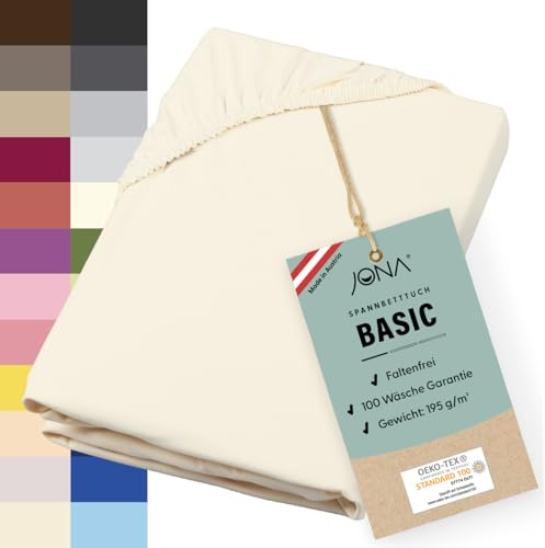 JONA SLEEP® Basic Spannbettlaken 140-160 x 200-220 cm - 190 g/m² faltenfreies Baumwoll-Jersey Leintuch, Made in Austria, Öko-Tex 100 Standard (Natur)