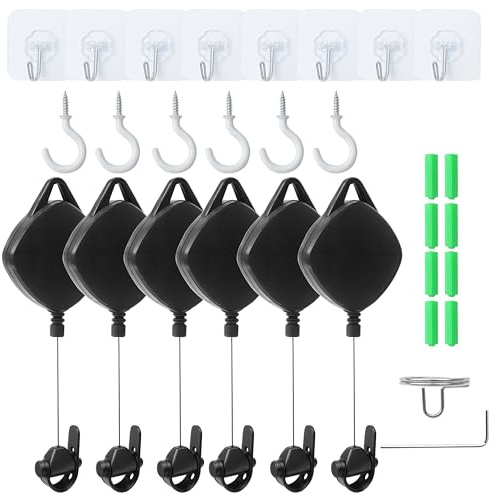 6 Packs Retractable Ceiling Pulley VR Cable Management System for Quest Quest2 for GO Valve Index VR Accessories, Compatible with Rift S Oculus Rift Vive Pro HTC Vive Data Charging Wire (Black Color)