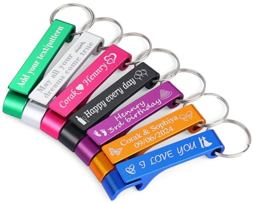 EinzigGeschenk Llavero abrebotellas personalizado de aluminio de 7 colores para fiestas, festivales, reuniones, ideal como regalo (100)