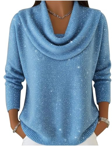HUIFUAO Pull à col bénitier pour femme, pull habillé élégant en tricot automne et hiver, chaud, confortable, doux à manches longues, chemisier fantaisie pour fête, soirée, sortie, Z12 Bleu ciel, L