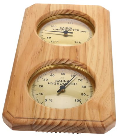 TOYANDONA Termómetro para Sauna de Pared Doble Escala de Temperatura (℉) y Humedad, Medidor de Madera y Metal Resistente al Calor, Instrumento Mecánico para Interior y Sala de Vapor