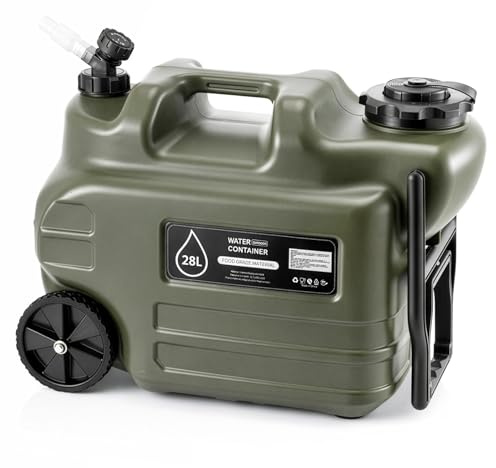 GREENSAPPIRE Water Container 7.4 Gallon / 28 L Portable Water Container water tank | water carrier with Wheels & Pull Handle – Large Capacity Heavy-Duty PE Water Jug for Camping, Hiking, Emergencies