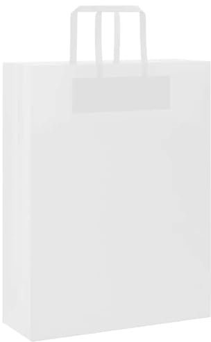 QUAHEAS Pappersbärkassar vit 32 x 12 x 42 cm tillverkad av 80 g kraftpapper med pappershandtag 250 stycken presentpåsar party förpackning påsar för födelsedag bröllop jul påsk evenemang