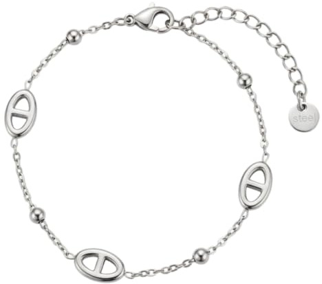 Générique Bracelet Maille Marine - Acier Inoxydable - Résistant à l'eau - Doré Argenté - Idée Cadeau - Ajustable - Tendance - Chaine D'ancre Grain Café (Argenté)