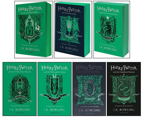 Harry Potter House Slytherin Series 7 Books Collection Set por JK Rowling (piedra filosofal, cámara secreta, prisionero de Azkaban, cáliz de fuego, orden del fénix y más)