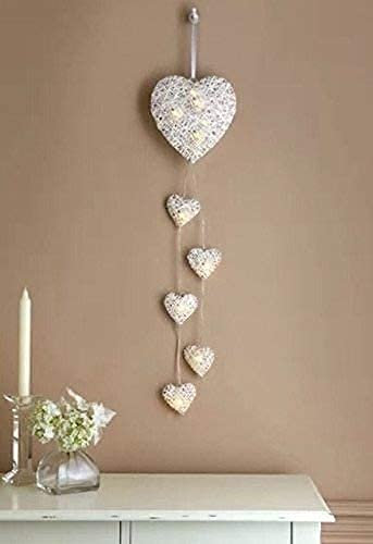 GAWYOEX, VINTAGE DECORE 6 WALL HANGING HEARTS STRING LED LIGHTS RATTAN HEARTS WALL DECAL