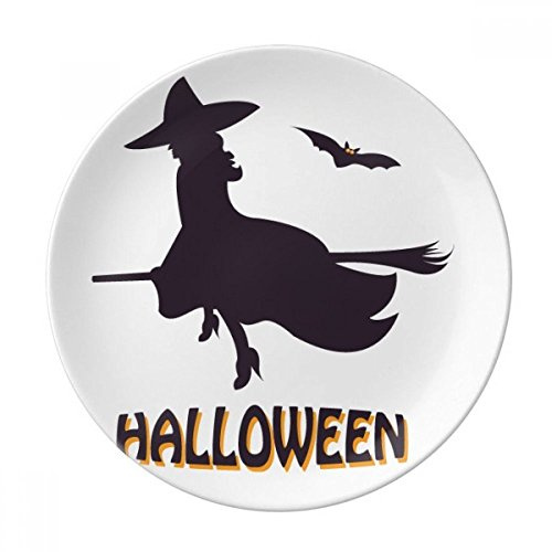 DIYthinker Sorcières Ride Balais Chauve-Souris Halloween Décoratif en Porcelaine Assiette à Dessert 8 Pouces Dîner Accueil Cadeau 21cm Diamètre Multicolor