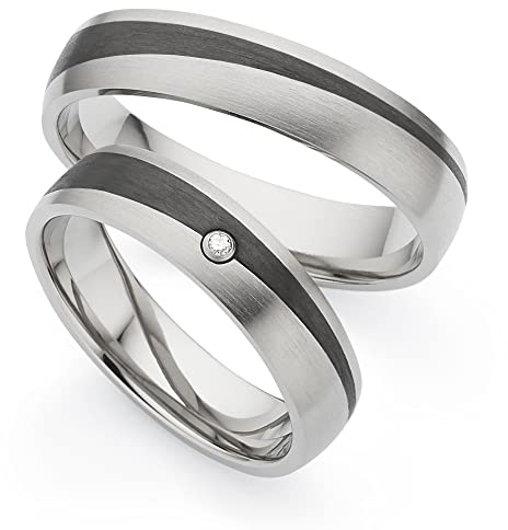 123traumringe Eheringe in Carbon & Titan I Partnerringe mit Brillant & Etui I Gravierbare Eheringe mit Ringgröße 50-70 mm I Hochwertige Verlobungsringe in 5 mm Breite & 1,7 mm Stärke I P8