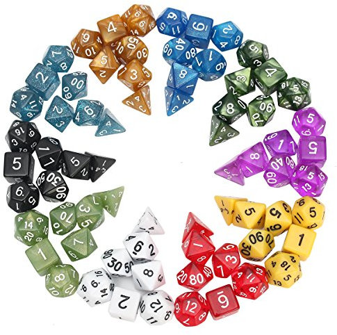 MASUNN 70 st Polyedriska tärningsbräda RPG tärningsset 10 färger 4D 6D 8D 10D 12D 20D med 10 väskor
