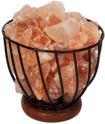 Himalayan Rock Salt Metal Basket Table Lamp