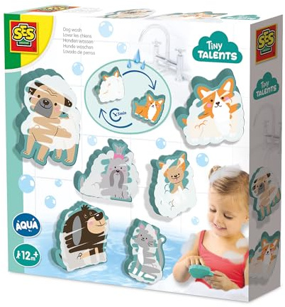 SES Creative Badewannen - Hunde | Badespielzeug Baby | Hunde waschen | Made in Holland | Wiederverwendbar | Diverse Farben | Für Kinder ab 1 Jahr | 13084