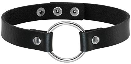 Eigso Punk Gothic Halsband für Frauen Männer mit Schwarz PU Leder Herz und O-Ring verstellbar