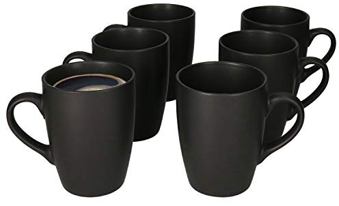 MamboCat Lampart Nero 6er Kaffeebecher-Set schwarz I Steingut-Tassen matt schwarz im modernen Ethno-Stil I Kaffeetassen-Set für 6 Pers. - Kaffeepott groß mit Henkel I Kaffee-Tasse schwarz 6 Stück