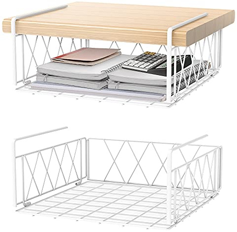 Under Shelf Basket, Hanging Storage Baskets Vertical Wire Rack with Liner for Kitchen Pantry, Cabinet Shelf (2 Pack)
