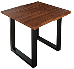 SAM Esszimmertisch 90x90 cm Lauren, Baumkantentisch aus Akazienholz, massiv + nougatfarben, U-Metallgestell Schwarz, Esstisch mit echter Baumkante