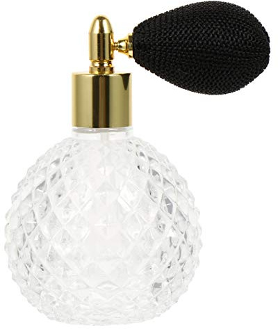 Lurrose Vintage Parfümflasche 100ml Glas Flakon mit Ballpumpe | Nachfüllbare Parfumflasche aus Glas, Retro Rautenmuster, transparenter Zerstäuber mit Goldpumpe für Parfüm, Öl, Lotion, Reise