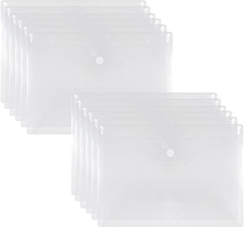 FYY Dokumententaschen A5,Klarsichthülle A5 Dokumentenmappe mit Druckknopf,Sichttasche A 5 Transparent,Dokument Organisieren für Schulbüro, Hausaufgaben für Datei,Papier,Quittungen,12 Stück