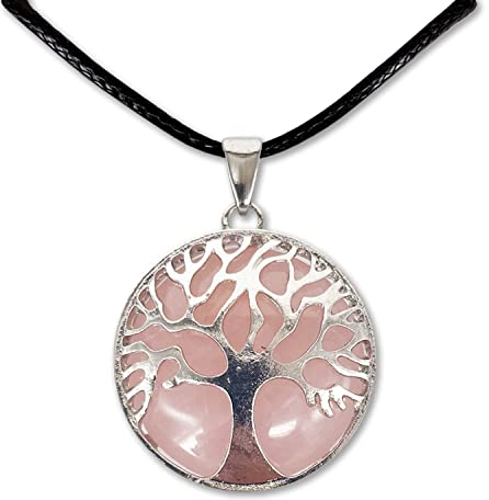 cotigo Collar de árbol de la Vida con Colgante Piedra Natural Energeticas - Distintas Piedras Semipreciosas (Cuarzo Rosa)