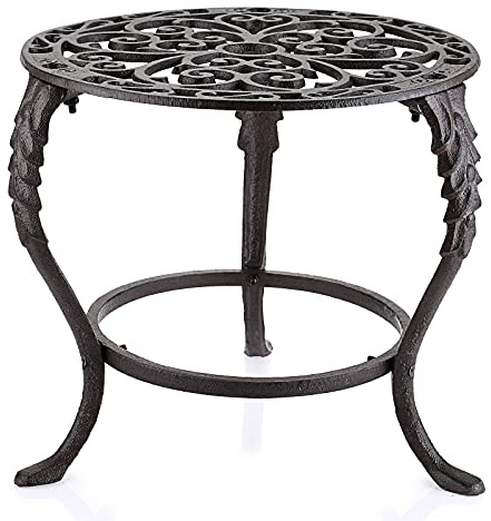 OwnMy Robuster Gusseisen-Pflanzenständer, rostfreier Eisen-Blumentopfhalter, Vintage, rustikal, dekorativ, rund, für den Innen- und Außenbereich, Pflanzenhalter aus Metall für den Garten