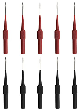 YINETTECH 10pcs Multimeter Test Probes Testing Lead Extention Sharp Needle Tips Micro 0.7mm Pin 4mm Female Banana Socket for Automotive Electric Testing Black and Red