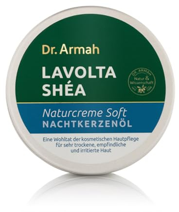 Dr. Armah – Lavolta Shéa – Naturkräm mjuk nattljusolja – hudkräm tillverkad av 100 % sheasmör med E-vitamin och nattljusolja för intensiv fukt – kräm för torr och känslig hud – 150 ml