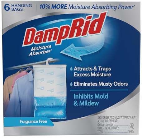 DampRid Fragrance Free Hanging Moisture Absorber, 15.4 oz., 6 Pack - Eliminates Musty Odors for Fresher Air, Ideal Moisture Absorbers for Closet, 10% More Moisture Absorbing Power*