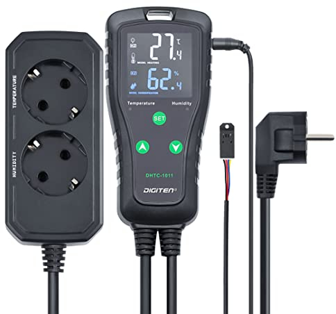 Temperatur Feuchtigkeitsregler Outlet Plug-in Thermostat Reptile Feuchtigkeitsregler Gewächshaus Thermostat Zweistufiger vorverdrahteter elektronischer Temperatur Feuchtigkeitsregler Schwarz
