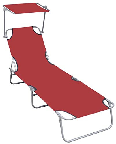 Makastle Klappliege Sonnenliege mit Sonnenschutz Relaxliege Strandliege Gartenliege Klappbar Verstellbar Liege aus Aluminium und Polyester Material, Gartenliegestuhl Gartenstuhl 188,5 x 57,5 x 27 cm