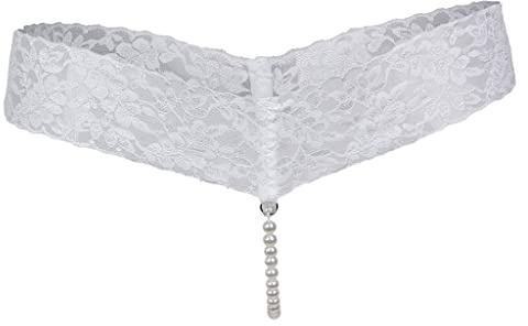 Sharplace Spitze Perlen Strings Panties Slips Unterwäsche Frauen Ouvert Höschen Unterhose Transparent Dessous Slip, Weiß, M