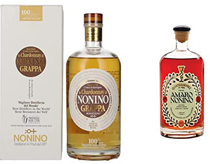 Distillerie Nonino, Grappa Nonino Monovitigno Chardonnay Invecchiatain barriques 12 mesi 700 ml & Amaro Quintessentia, Liquore d'erbe nobilitato da Acquavite d'Uva invecchiata in barriques - 700 ml