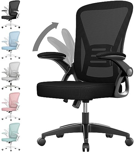 rattantree Office Chair, Mid Back Ergonomic Desk Chair with Flip-up Armrest, Computer Swivel Support, Adjustable Conference Executive Manager for Home/Office Use - Black