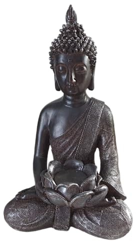 Aspinaworld Thai Buddha Figur braun als Teelichthalter 30 cm, Deko Buddha, Moderne Buddha Figur, Buddha Teelichthalter