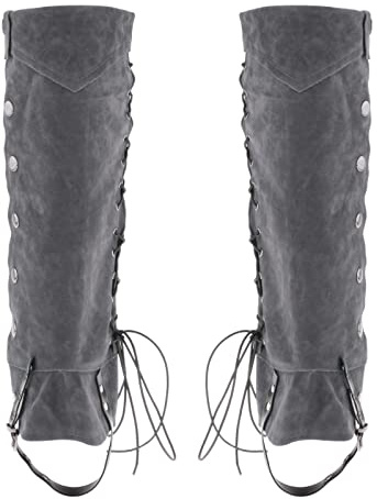Harilla Piraten Stiefelstulpen Steampunk Kunstleder Kostümzubehör Piraten Stiefelstulpen Schuhüberzug Mittelalterliche Beinstulpen für Cosplay Halloween Party, GRAU