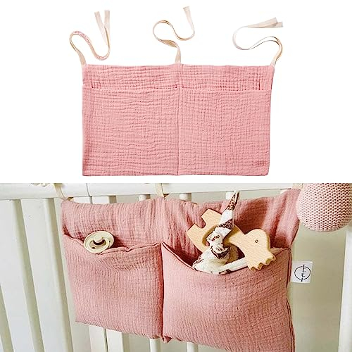Babybett Aufbewahrungstasche, Babybett Organizer, Baby Kinderzimmer Organizer, Beistellbett Organizer Baby, Hängende Tasche Zum Aufhängen für Windel Spielzeug Kleidung (Rosa)