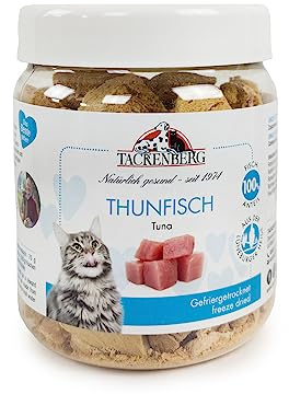 TACKENBERG Gefriergetrockneter Thunfisch für Katzen 70 g - natürlicher Kausnack in Premiumqualität - schonend getrocknet - reines Naturprodukt zur Belohnung, als Snack oder Leckerli