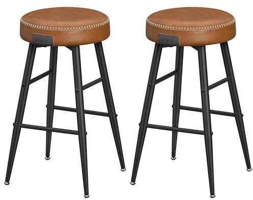 VASAGLE EKHO Colección - Juego de 2 Taburetes de Bar, Taburetes de Cocina, Taburetes de Desayuno, Cuero Sintético con Costuras, 63 cm de Alto, Silla Comedor, Fácil Montaje, Marrón Caramelo LBC080K01V1